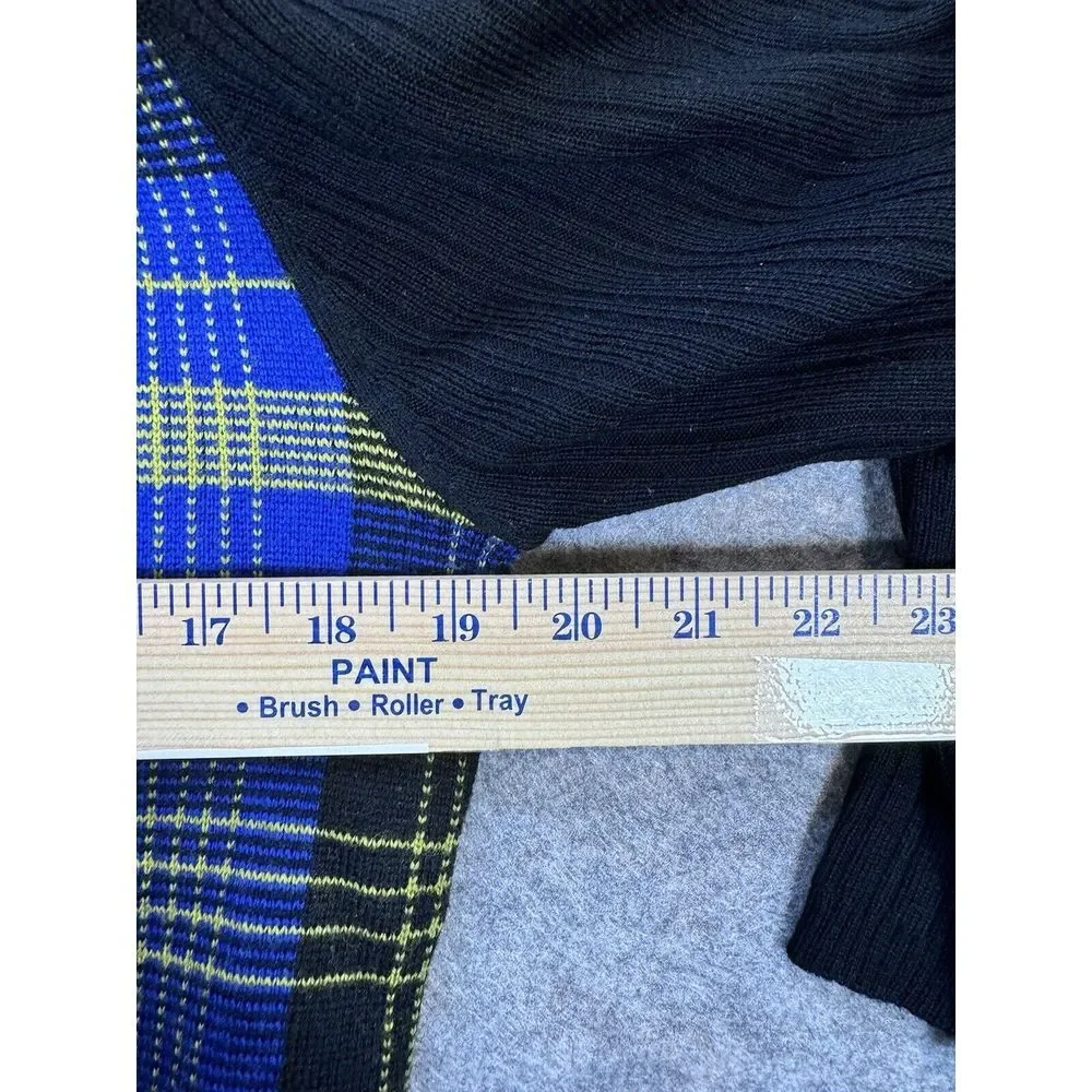 Valerie Stevens Petites Women PM Cardigan‎ Blue Plaid Full Zip 100% Wool
